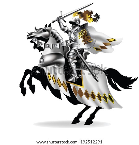 Raster, Knight with sword on horseback in white on white background