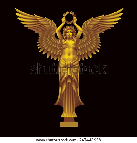 Raster version / Goddess of victory Nike symmetrical on a black background