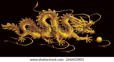 Raster version / Golden Dragon moving horizontally on a black background