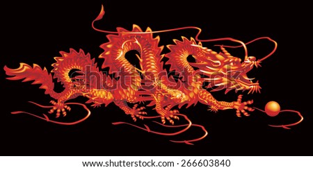 Raster version / Red Dragon moving horizontally on a black background