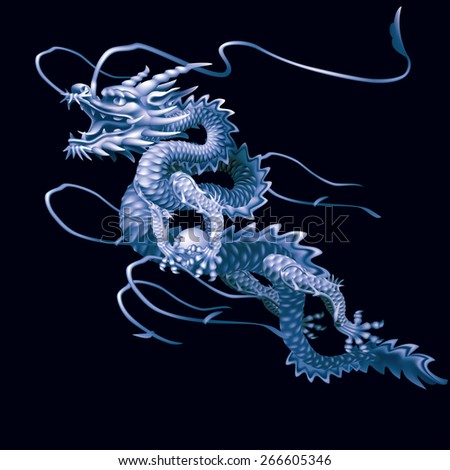 Raster version / Blue Dragon moving up diagonally on a black background