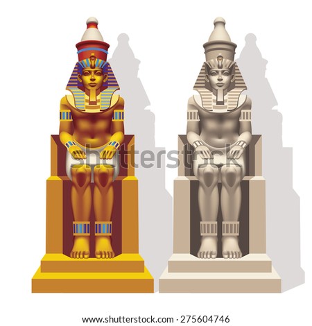 Raster version / Egyptian Pharaoh on the throne frontally on a white background