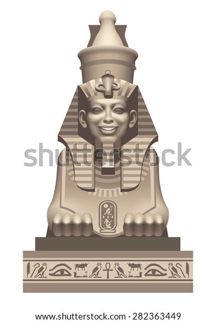 Raster version / Egyptian sphinx with a smile is a front view on a white background