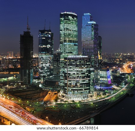 Moscow City skyscrapers at night