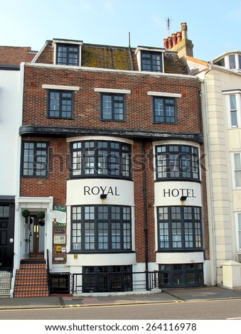 EASTBOURNE, EAST SUSSEX, UK. MARCH 20, 2015.  The Royal Hotel on the coast road overlooking the sea at Eastbourne, Sussex, UK.