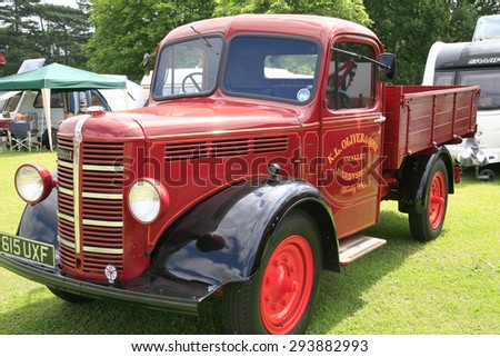 ELVASTON, DERBYSHIRE, UK. JULY 04, 2015.  Vintage 1949 Bedford K type truck from New Zealand restored and on display at Elvaston country stem rally in Derbyshire, UK.