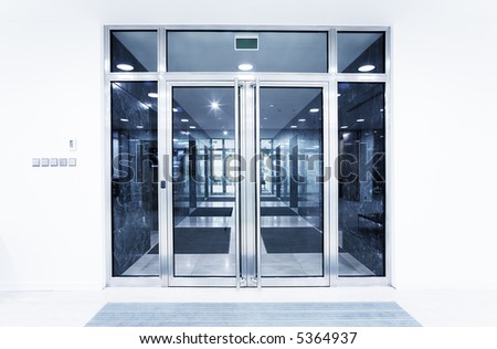 glass doors with blue tilt