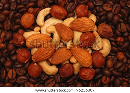 Coffee, almonds, cashews and hazelnuts