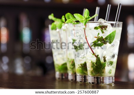 Mojito cocktail on a bar counter