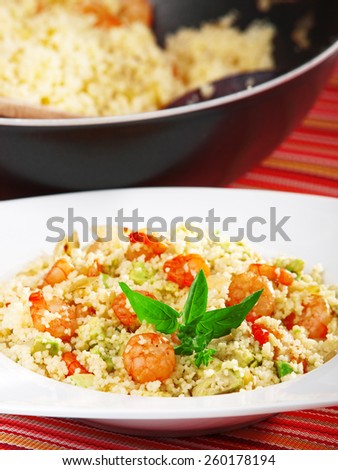 Couscous with shrimps and avocado salad