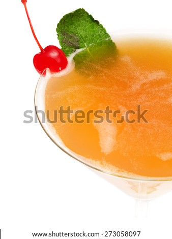 Zombie cocktail isolated on white background. Made from 1 part dark rum, 1 part white rum, 1 part apricot brandy, 1 part pineapple juice