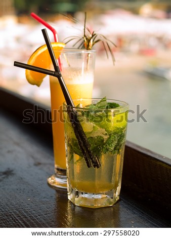 Cocktails at the sea bar at midday