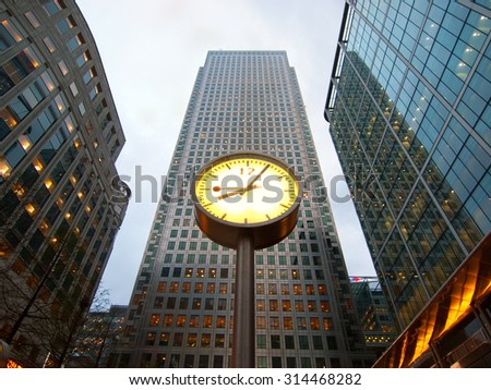 London, United Kingdom - April 29, 2008 : Canary Wharf is one of the two major business districts in London. Shot is taken at late afternoon, minutes before the end of the working day.