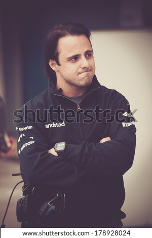 JEREZ, SPAIN - JANUARY 31: Felipe Massa testing his new Williams FW36 F1 car on the first Test at the Jerez Circuit in Jerez, Andalucia, Spain on Jan. 31, 2014.
