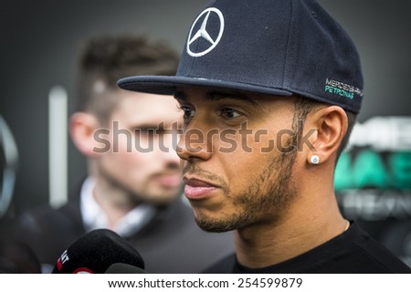JEREZ, SPAIN - FEBRUARY 2ND: Lewis Hamilton testing his new Mercedes W06 F1 car on the first Test at the Jerez Circuit in Jerez, Andalucia, Spain on Feb. 2, 2015.