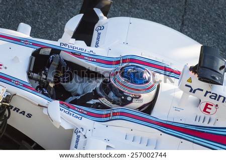 JEREZ, SPAIN - FEBRUARY 2ND: Valtteri Bottas testing his new FW37 Martini Williams Racing F1 car on the first Test at the Jerez Circuit in Jerez, Andalucia, Spain on Feb. 2, 2015.