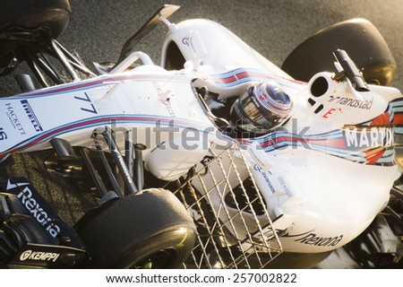 JEREZ, SPAIN - FEBRUARY 2ND: Valtteri Bottas testing his new FW37 Martini Williams Racing F1 car on the first Test at the Jerez Circuit in Jerez, Andalucia, Spain on Feb. 2, 2015.