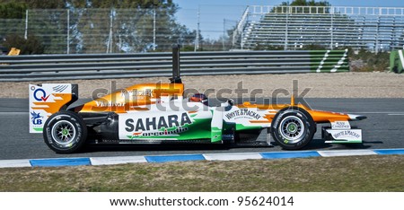 JEREZ, SPAIN - FEBRUARY 2012 - Paul Di Resta test driving his new Force India in the first F1 test, Wednesday 8th February 2012.Jerez, Spain
