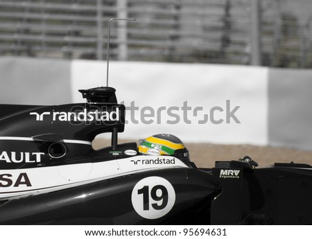 JEREZ, SPAIN - FEBRUARY 9: Bruno Senna test drives his new F1 Williams race car in the first F1 test on February 9, 2012 in Jerez, Spain.