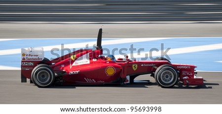 JEREZ, SPAIN - FEBRUARY 9: Fernando Alonso test drives his new Ferrari in the first F1 test on Thursday, February 9, 2012 in Jerez, Spain.