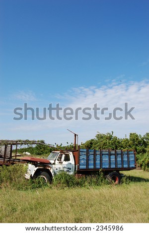 Old Rusted White and Blue Farm Truck