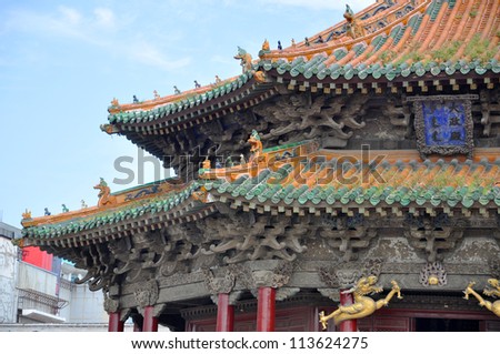 Shenyang Imperial Palace (Mukden Palace), Dazheng Hall, Shenyang, Liaoning Province, China. Dazheng Hall built in 1626 ad. Shenyang Imperial Palace is UNESCO world heritage site.