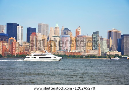 New York City skyline, Manhattan West side, view Liberty State Park in New Jersey, USA