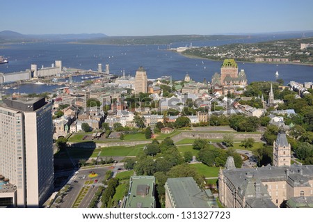 Old Quebec City in summer, view from Observatoire de la Capitale, Quebec City, Quebec, Canada