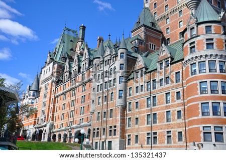 Chateau Frontenac, dominate the skyline of Quebec City, a French-style castle hotel builded in 1893, landmark of Quebec City, Quebec, Canada