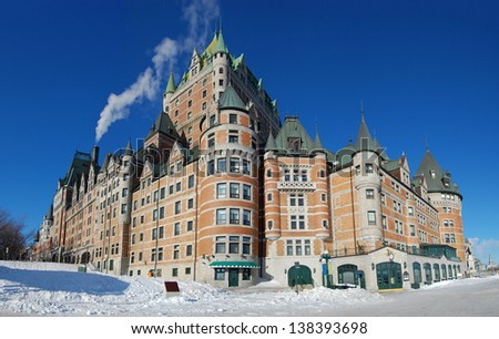 Chateau Frontenac, dominate the skyline of Quebec City, a French-style castle hotel builded in 1893, landmark of Quebec City, Canada