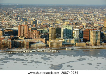 MIT campus on Charles River bank aerial view in winter, Boston, Massachusetts, USA