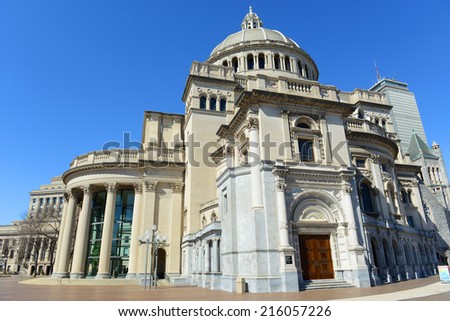 The First Church of Christ Scientist, the mother church of Christian Science in the back bay of Boston, Massachusetts, USA