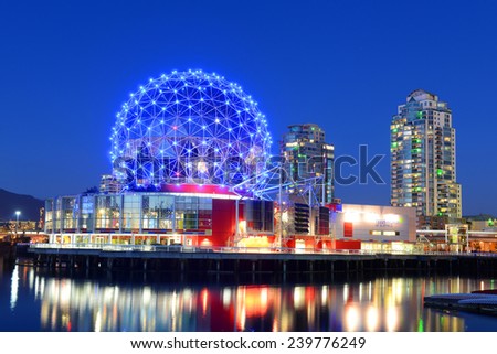 Vancouver Science World at night, Vancouver, British Columbia, Canada.  This building was designed for EXPO 86.