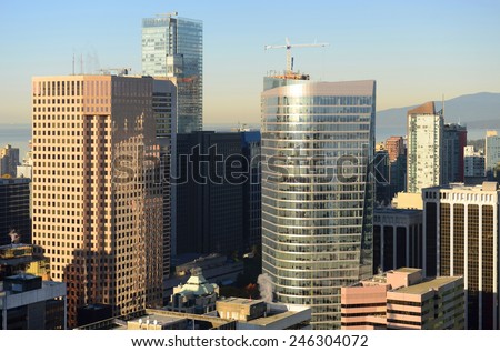 Vancouver city financial district, photo taken from the Harbour Centre tower, Vancouver, British Columbia, Canada.