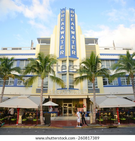 MIAMI - DEC 25: Breakwater Building with Art Deco Style in Miami Beach on December 25th, 2012 in Miami, Florida, USA.