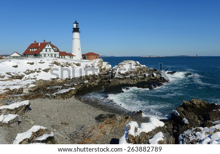 Portland Head Lighthouse in winter, Cape Elizabeth, Maine, USA