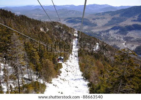 Gondola on Whiteface Mountain Ski Area, the official ski area for 1932 and 1980 Winter Olympic Games, Adirondack Mountains, New York, USA