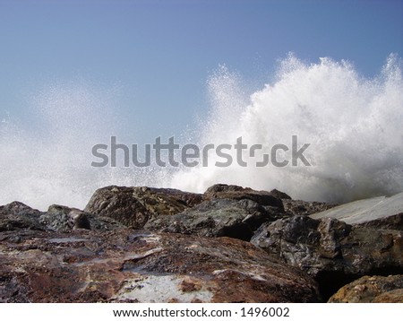 A side instant of ocean water explosion.