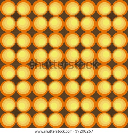 tiled wallpaper. stock photo : retro seventies seamless tiled wallpaper with yellow and orange circles on a brown