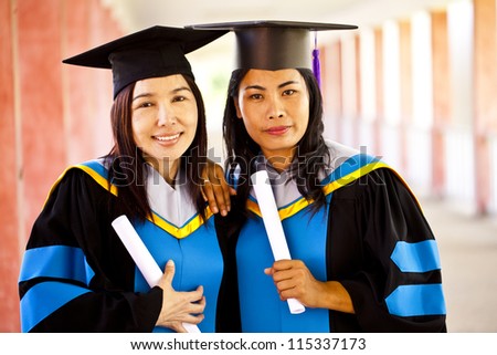 Portrait of Asian graduating students.