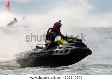 PATTAYA, THAILAND - DECEMBER 7 : Unidentified driver number 15 in the race of Jet Ski World Cup Grandprix 2012 on December 07, 2012 in Jomthein beach Pattaya, Thailand