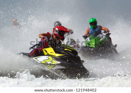 PATTAYA, THAILAND - DECEMBER 7 : Denis Belikov, Russian driver from Ares Racing team in the race of Jet Ski World Cup Grandprix 2012 on December 07, 2012 in Jomthein beach Pattaya, Thailand