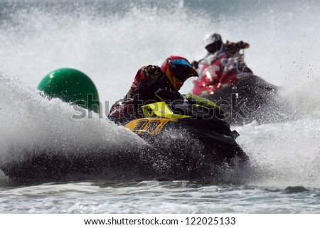 PATTAYA, THAILAND - DECEMBER 7 :  Eric Lagopoulos, USA driver from Jettribue USA team in the race of Jet Ski World Cup Grandprix 2012 on December 07, 2012 in Jomthein beach Pattaya, Thailand