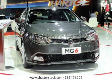 BANGKOK THAILAND-MARCH 25 : MG 6 displayed on stage at The 35th Bangkok International Motor Show 2014 on March 25, 2014 in Bangkok, Thailand.