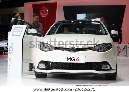 BANGKOK - DECEMBER 9 : MG 6 Fastback from England displayed on stage in Motor Expo 2014, on dec. 9, 2014 in Bangkok, Thailand.