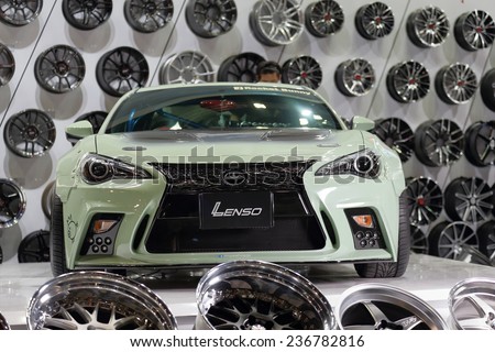 BANGKOK - DECEMBER 9 : Status of super sport car by Lenso wheel displayed on stage in Motor Expo 2014, on dec. 9, 2014 in Bangkok, Thailand.
