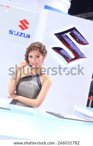 BANGKOK, THAILAND - MARCH 24 : Logo of Suzuki and super model presented at the 36th Bangkok International Motor show  in March 24, 2015. Bangkok, Thailand