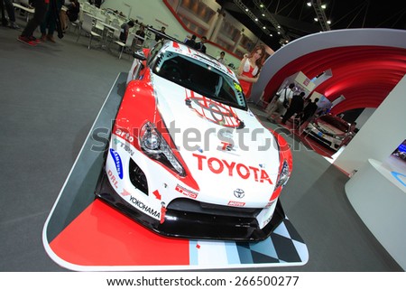 BANGKOK, THAILAND - MARCH 24 : Toyota 86 modified for racing by TRD with super model displayed on stage at the 36th Bangkok International Motor show  in March 24, 2015. Bangkok, Thailand.