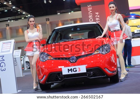 BANGKOK, THAILAND - MARCH 24 : MG3 with super models displayed on stage at the 36th Bangkok International Motor show  in March 24, 2015. Bangkok, Thailand.
