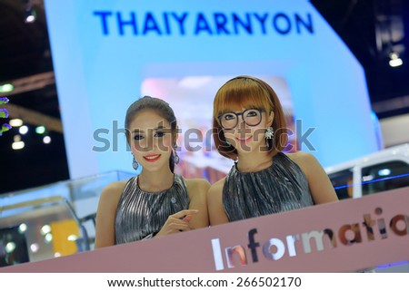 BANGKOK, THAILAND - MARCH 24 : In the booth of Thai Yarn Yon presented by 2 super models displayed on stage at the 36th Bangkok International Motor show  in March 24, 2015. Bangkok, Thailand.